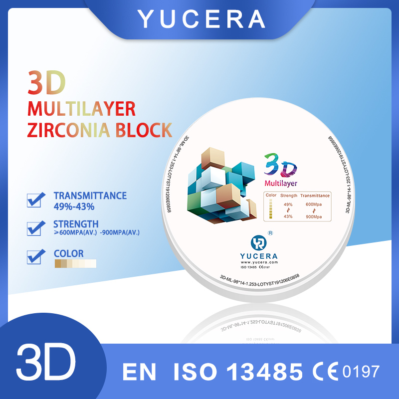 YUCERA  Hot Sell Dental Medical Yucera Zirconia Block 3D Multilayer Blank Zirconia Zotion 16colors
