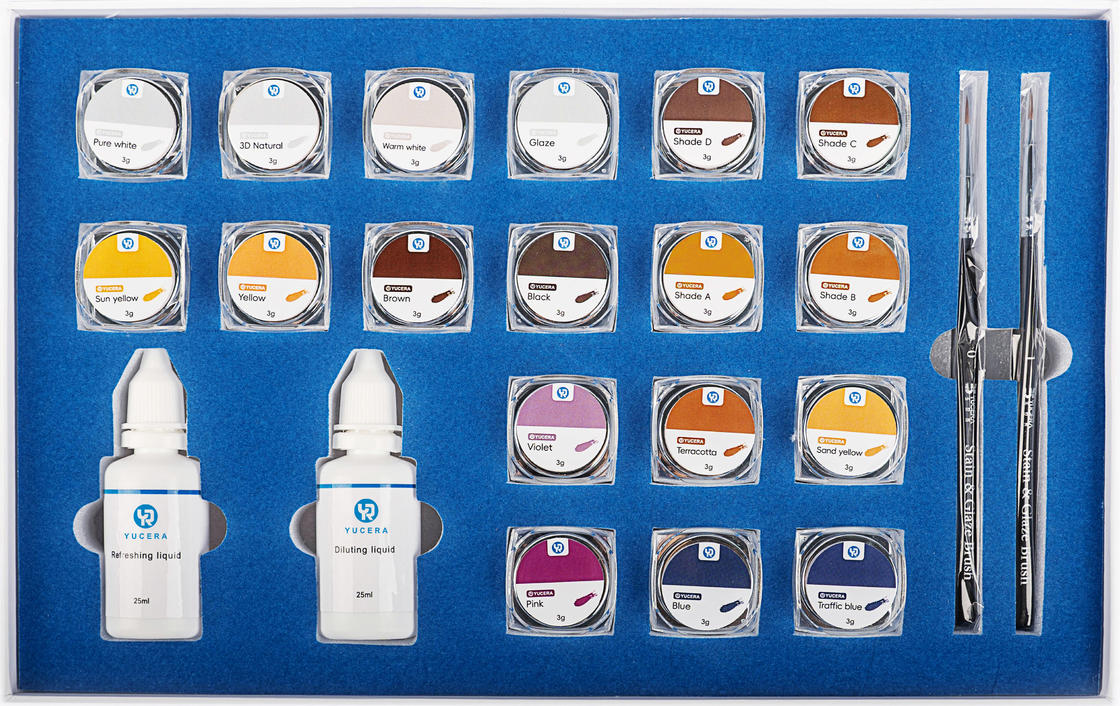 Yucera Dental Lab Essentials 18-Farben Keramik Zirkonoxid Färbe- & Glasur-Kit für individualisierte Zähne