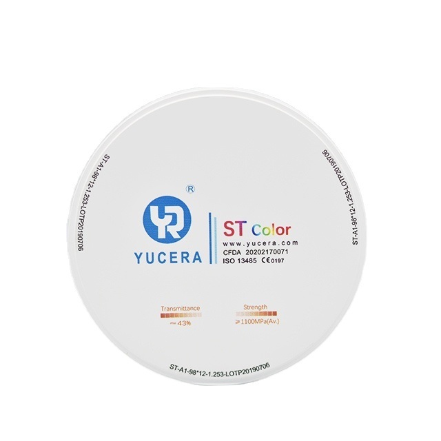98mm Dental Zirkoniumdioxid-Scheibe - YUCERA ST-Color Hoch-Trans (43%) & Hochfest (1100MPa)