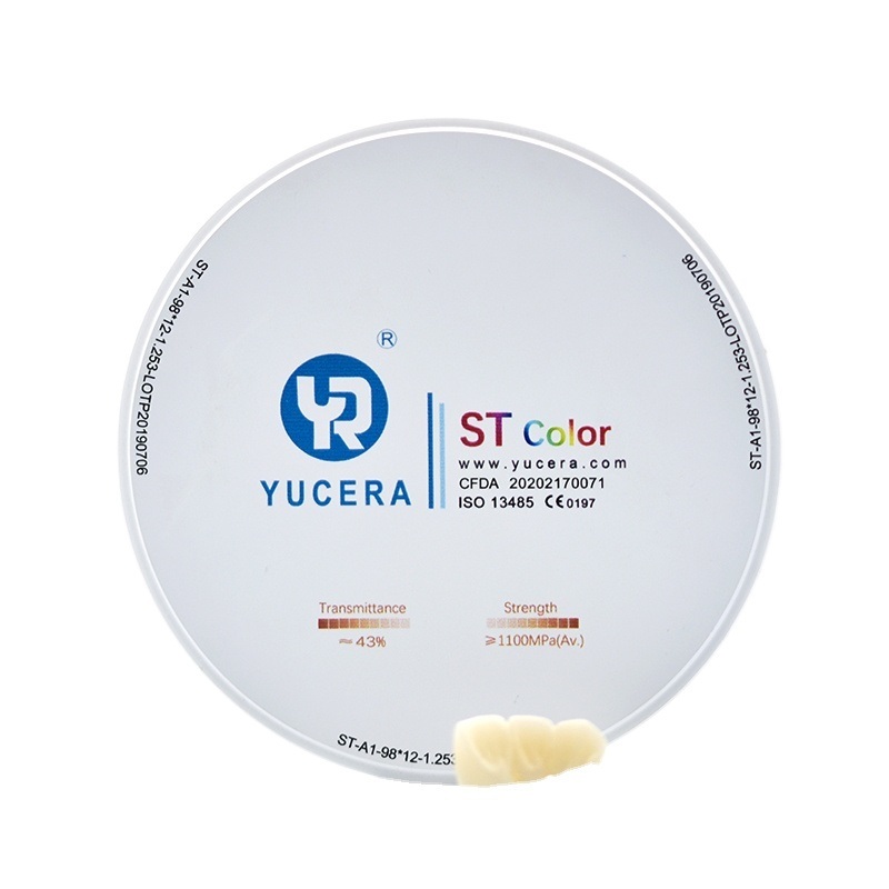 98mm Dental Zirkoniumdioxid-Scheibe - YUCERA ST-Color Hoch-Trans (43%) & Hochfest (1100MPa)