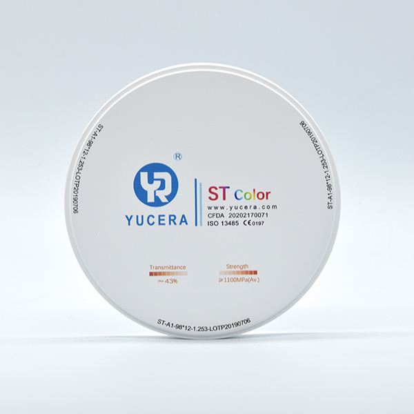 98mm Dental Zirkoniumdioxid-Scheibe - YUCERA ST-Color Hoch-Trans (43%) & Hochfest (1100MPa)